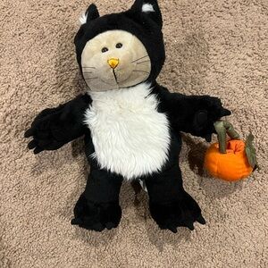 Starbucks Bearista Black and White Cat Stuffed Animal with Orange Pumpkin-2005